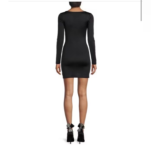 🥳♥️ Gianni Bini Black Mini Icon Knit Scoop Neck Long Sleeve Dress - Picture 2 of 8